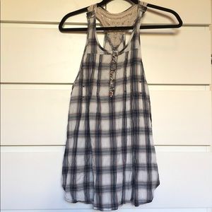 Free People plaid crochet lace racerback tank top